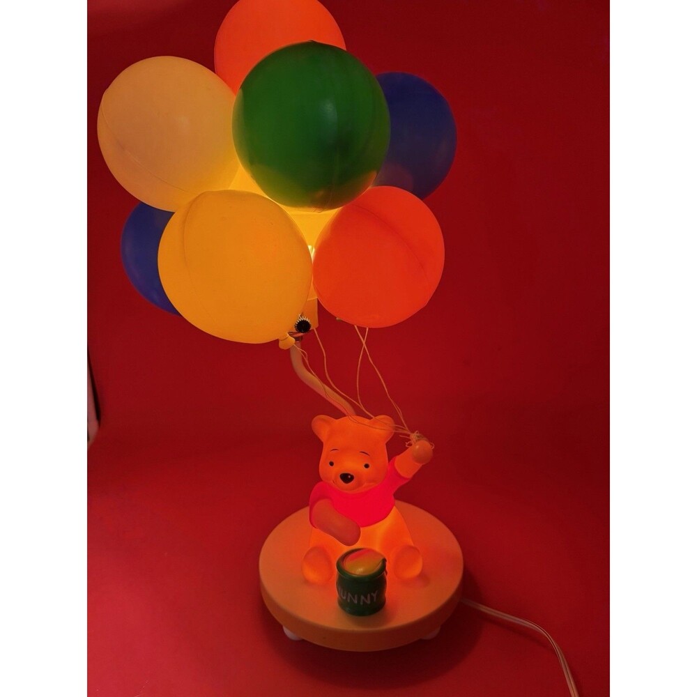Vintage Disney Winnie the Pooh Honey Pot Bear Holding Balloons Desk Lamp Light